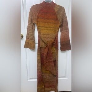 L*Space Leona Mock Neck Front-Tie Sweater Dress. Size Small. Oranges/Browns/Reds